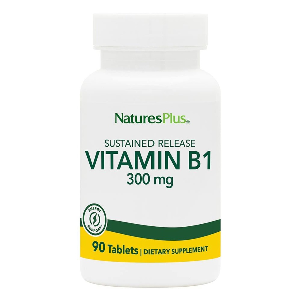 自然加维生素B1(Thiamin HCI),持续释放-300毫克,植物药片90枚-无葡萄糖-90枚