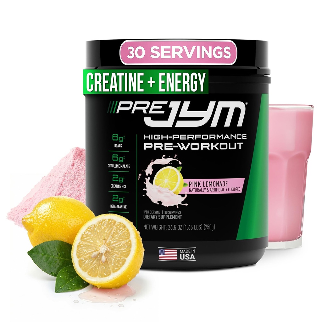 JYM 补充科学预科 JYM 粉红柠檬汁 男女预研粉 BCAAs, Nootropotics, Creatine HCI, Citrulline, Beta-Alanine, Betaine, Taurine, Huperzine, 30名服务员
