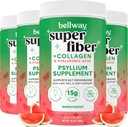 贝尔威超级纤维粉末 + Collagen(4 Pack),无糖yl胡斯克粉末 配有Collagen Peptides和Hyaluronic Acid 用于古特健康,健康皮肤,钉子,骨头和关节,西瓜(42.4 oz)
