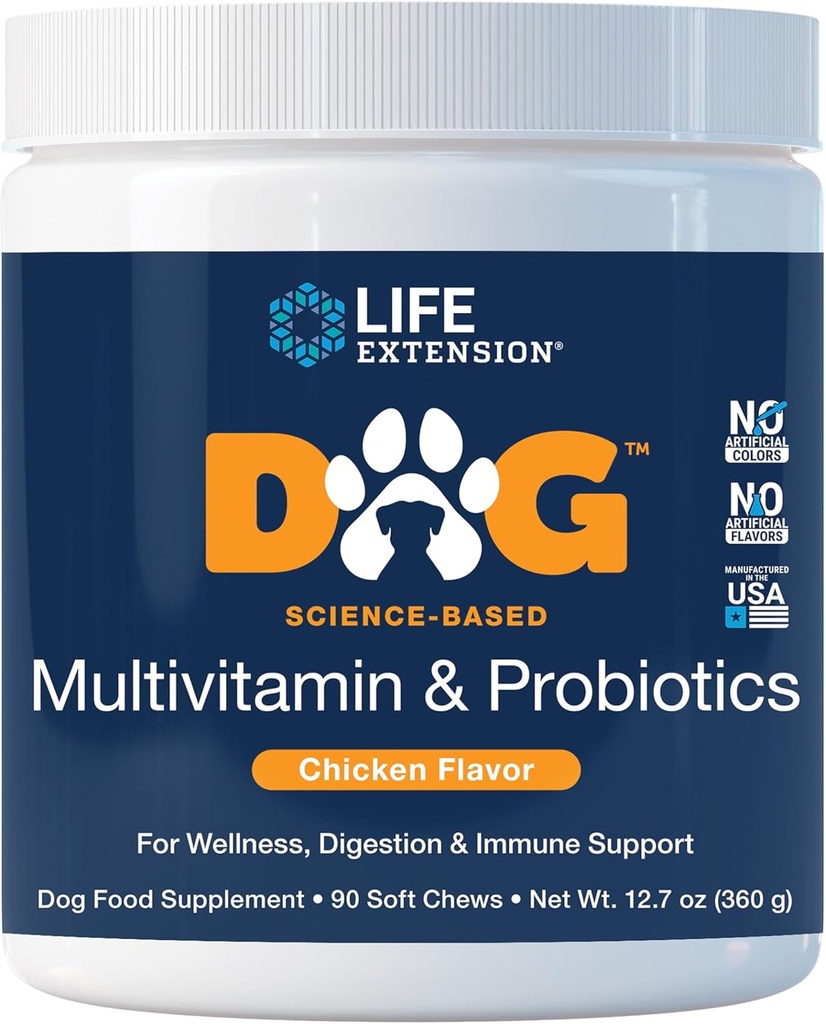 生命延展犬多维他明与Probiotics - 狗食品补充剂用于整体健康,消化和免疫支持 - 维生素,Probiotic Blend, Colostrum (Bovine) - 90 Soft Chews