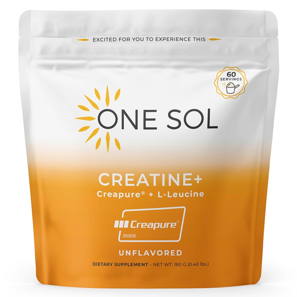 1 Sol Creatine for Women, All Natural Women's Creatine Powder w Creapure & Leucine, 增加精益肌肉弥撒, 减少恢复时间, 促进大脑和骨质健康(不受欢迎,60名服务者)
