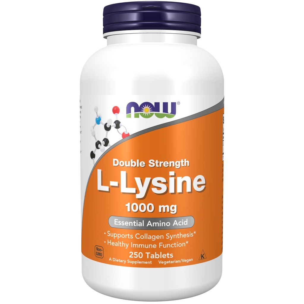 现在食品补充品,L-Lysine(L-Lysine 氢氯化氢)1,000毫克,双强,氨基酸,250片