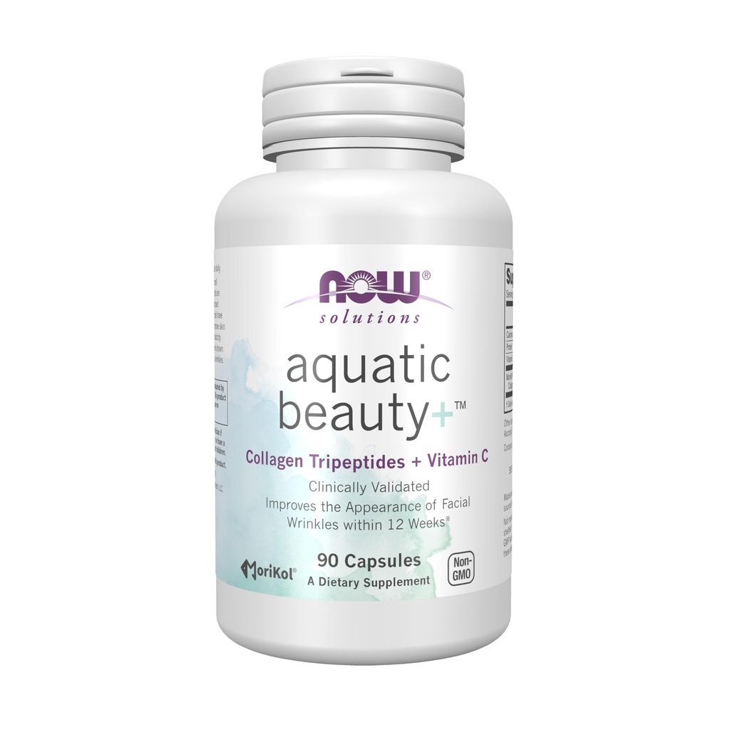 Now Foods Solutions Aquatic Beauty + Capsules - Marine Collagen and Vitamin C 年轻皮肤补充剂*,非GMO, 60 Capsules