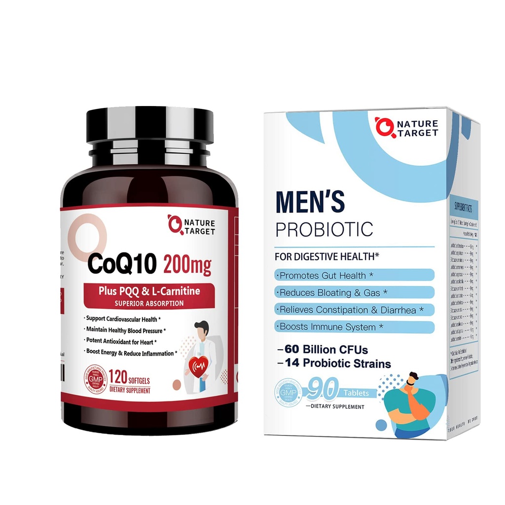 NATURE TARGET 男子60亿 CPUS14 Strains & CoQ10-200mg 配PQQ L-Carnitine & Omega-3s 配PQL-Carnitine & Omega-3