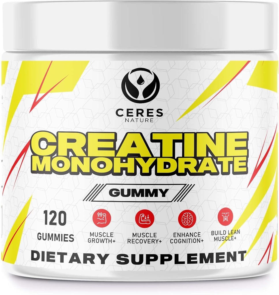Creatine Monohydrate Gummys for Men and Women 5g of Creatine Monohydrate per service - Vegan,Lemon Flavor, 120 Counter. 克里丁·莫诺水合物男与女配角5g(英语:Creatine Monohydrate per Service) - 维冈, 莱蒙·弗拉沃尔, 120 Count.