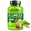 NATURELO 维生素B 复合体,120 Capsules, Vegan, CoQ10, Methy Folate, Biotin, 水果和蔬菜混合体, 支持能量和健康应激反应, 超B 复合体男女维生素