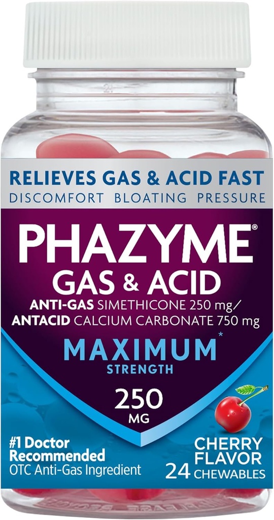 Fhazyme 最大强度气体和酸救济,工作快,樱桃火焰,24 Chews(包装 May Vary)
