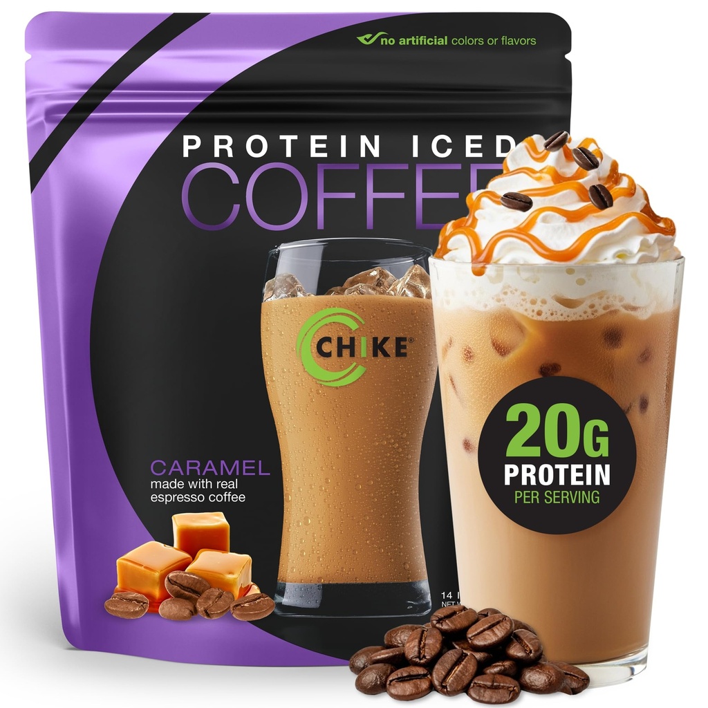 Chike Caramel高蛋白冰咖啡、20G蛋白、2Shots Espresso、1G糖、Keto Friend和Gluten Free、14名服务员(14.3 Ounce)