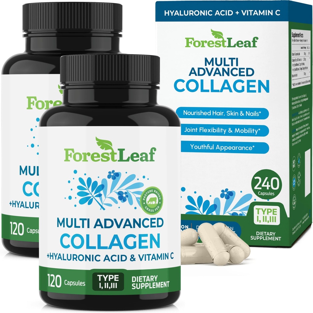 含Hyaluronic Acid + 维生素 C + 水解  Collagen 女性或男性 + 多科拉根 Capsules Peptides 用于皮肤,皱纹, 240