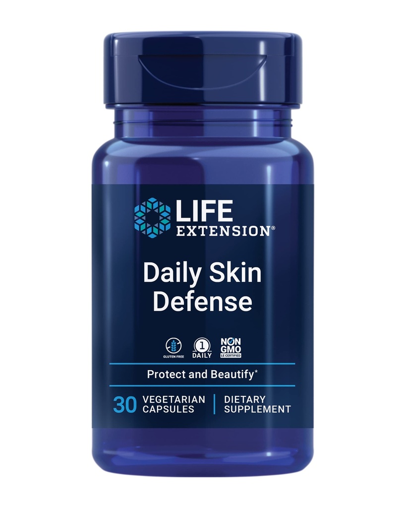 Life Extension Daily Skin Defense, Vitamin C, ceramides, Rosemary, Lemon Verbena, Helps Fight oxidative Stress & The Appearance of Wrinkles, Gluten-Free, Once-Daily, Non-GMO, Vegetarian, 30 Capsules