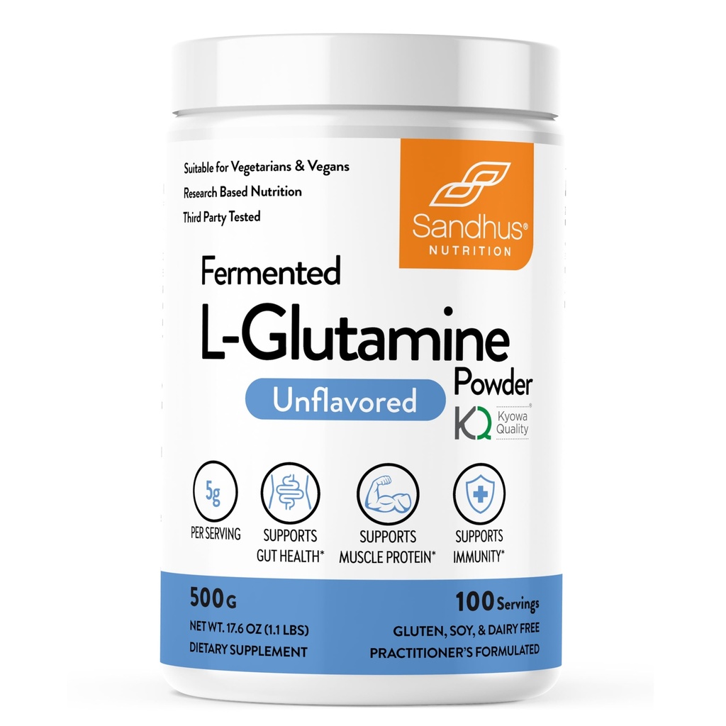 Sandhu的L-Glutanine Powder | 100 services, 500 gram, 17.6 Oz., 大尺寸, 美国制造的3个月供应 | Non-GMO, 氨基酸补充 肌肉支持和古特健康