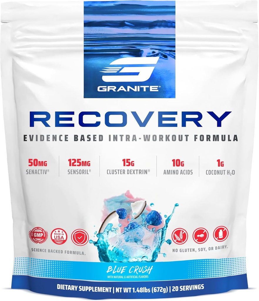 Granite Recovery Intra and Workout Supplement, Blue Crush Flavor, 配有 10g 氨基, 电解质, Cluster Dextorin, & Sensoril, 支持肌肉恢复与增长(20种服务)