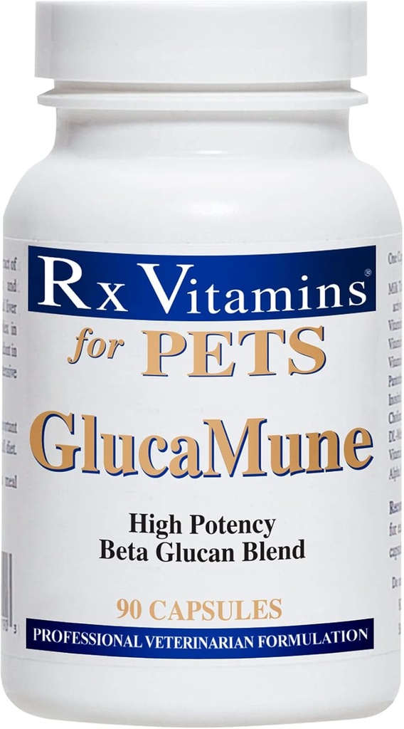 Rx维生素GlucaMune - 狗和猫的免疫支持补充剂与Beta Glucan - 室内猫的日常维生素 - Feline & Canine伤病护理, Gut Health - 90ct
