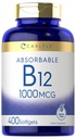 Carlyle Vitamin B12 1000 mcg Absobbable | 400 软胶 | Non-GMO 和 Gluten 免费补充