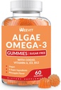 免糖Omega 3 Gummys, Algae Omega 3 成人补充剂,Omega 3 DHA 240mg, EPA 110mg w/维生素B12, CoQ10