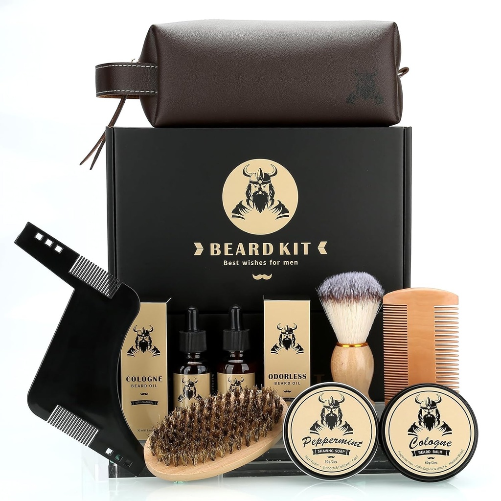 胡子护理包 男人礼物 9 Pcs Beard Grooming Kit, Beard Club Kit 是爸爸丈夫的独家男礼物 父亲的生日庆典 婚礼 圣诞礼物 为他老板的想法