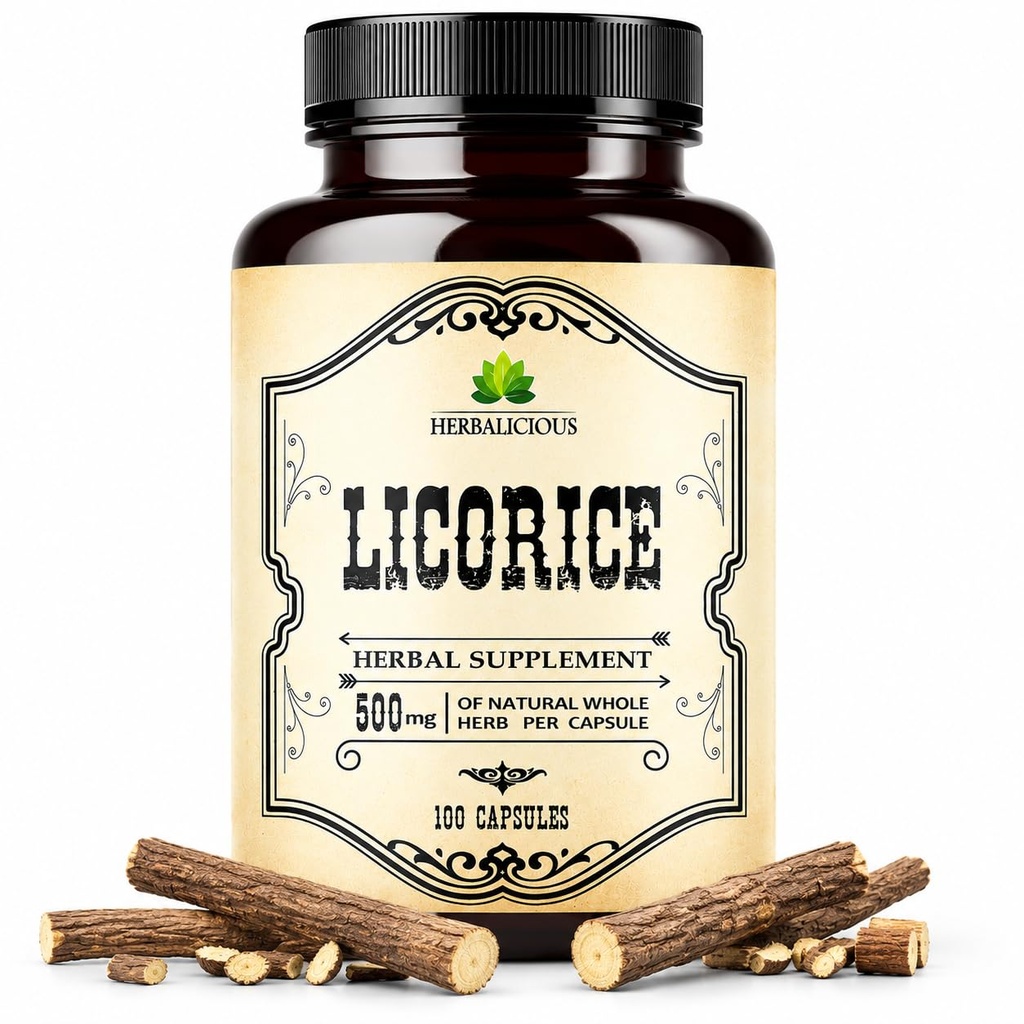 Licorise Root 100 Capsules – 纯有机Glycyrrhiza Glabra – 草药补充剂 消化舒适和整体健康 – 非GMO & Additive-free