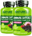 NATURELO 免疫支持 维生素C, 草莓, 锌, Echinacea 自然豁免 促动剂/抗氧化剂, 草药和矿物防御- 60 Vegan Capsules (2包)