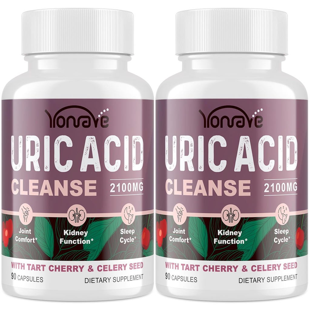 Uric Acid Cleanse & Detox with Tart Cherry, Celery 种子 Uric Acid 补充剂 — Uric Acid 级, 联合, 肾和睡眠 — 90 Veggie Capsules(2瓶)
