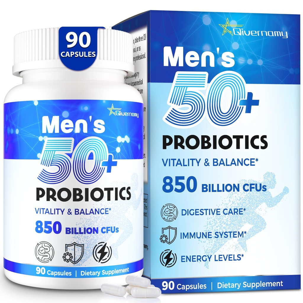 男性抗生素,高级50+男性抗生素,综合Gut & Energy支持 850亿CFU, 1800mg Prebiotic Fiber – 适合50,90以上肠道健康抗生素