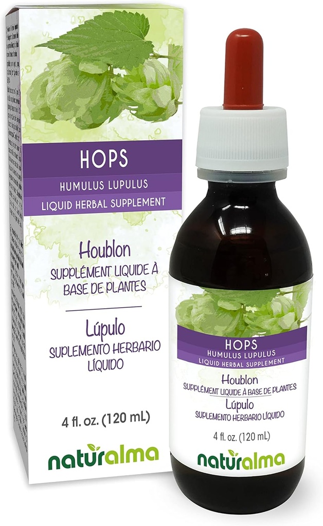 Naturalma Hops (Humulus lupulus) strobilus 或 Cone (Female Flowers) 无酒精小叮当 - 4 fl oz 液滴提取 - 草药补充 - Vegan