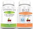 Maurittes 咀嚼可食用维生素D3 配有 K2 & 可食用维生素B12 1000 mcg 能量和免疫支持包
