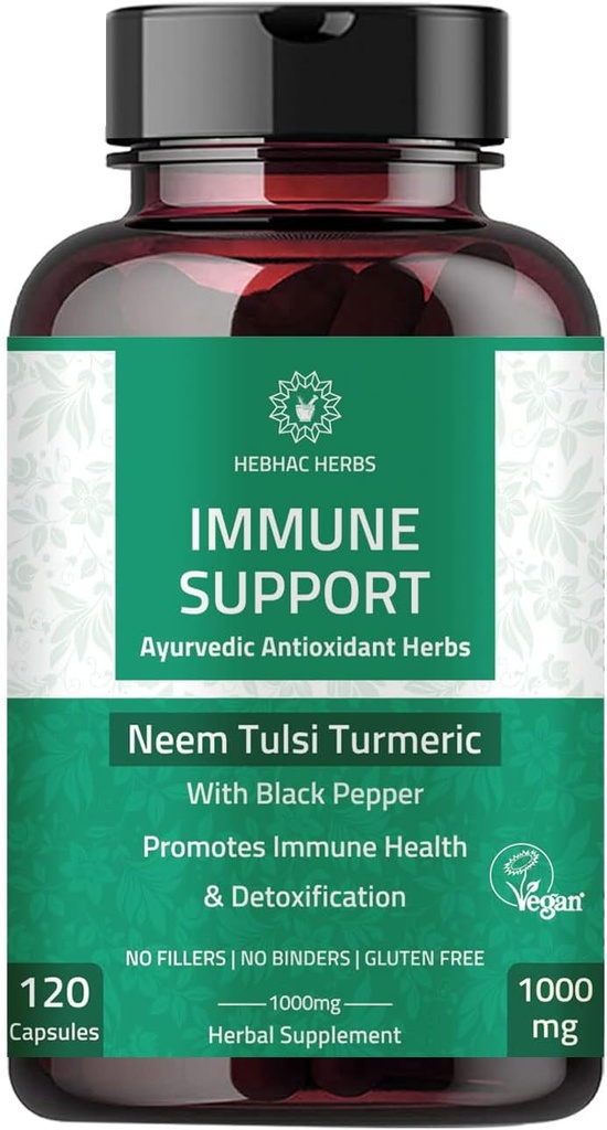 Imune Support Capsules - 豁免支助补编120 Capsules Made with Organic Neem, Tulsi, Amla & Turmeric, 增强健康与Imune函数.
