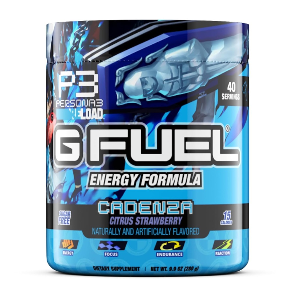 G Fuel Cadenza Energy Drinking Powder,预研咖啡因混合剂用于赌博,无糖聚焦氨基,维生素+抗氧化剂,9.9oz(Citrus草莓,40种服务)
