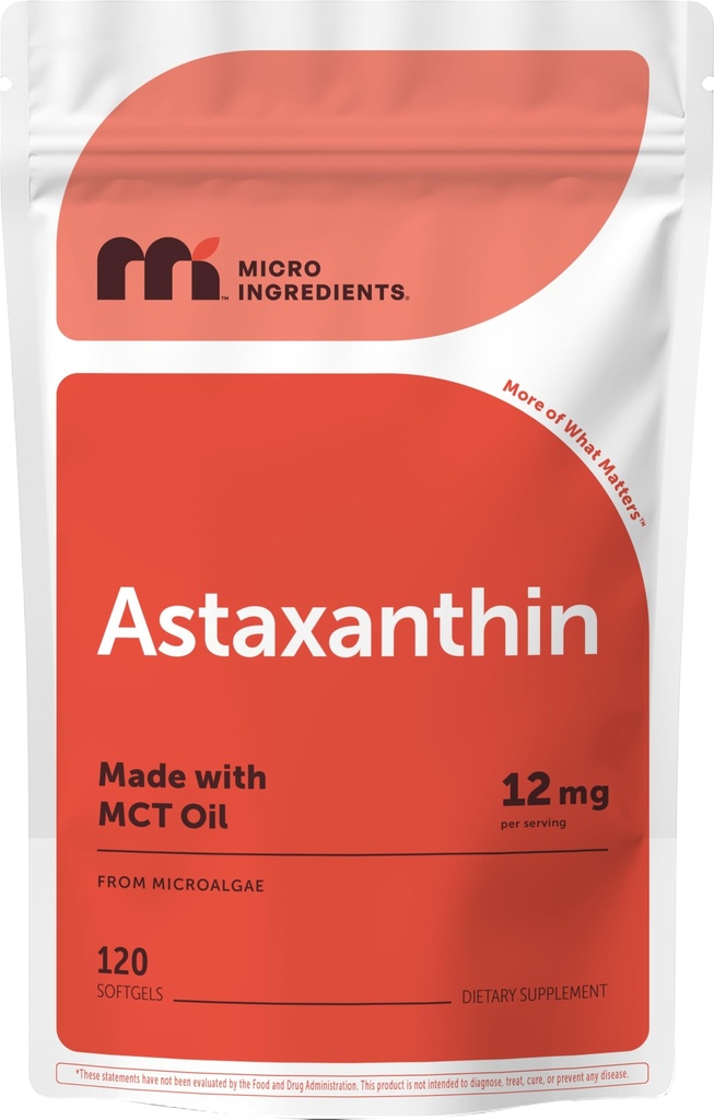 微型成份 12 mg 与 MCT Oil, 120 Softgels, 4 个月供应 + 高级 Astaxanthin 抗氧化剂补充剂 * → 新鲜微藻源 → 三重强度, 非 GMO, Gluten Free, no Soy
