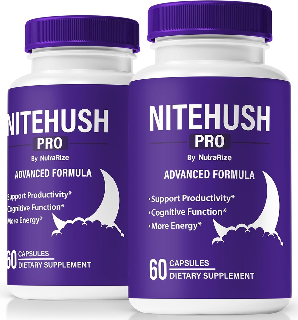 (2 Pack) Nite Hush Pro Capsules - 用NiteHush Pro 公式解锁你的全部潜能 - Premium 支持聚焦,浓度和平衡健康,官方NiteHush Pro Pills Review (120 Capsules)