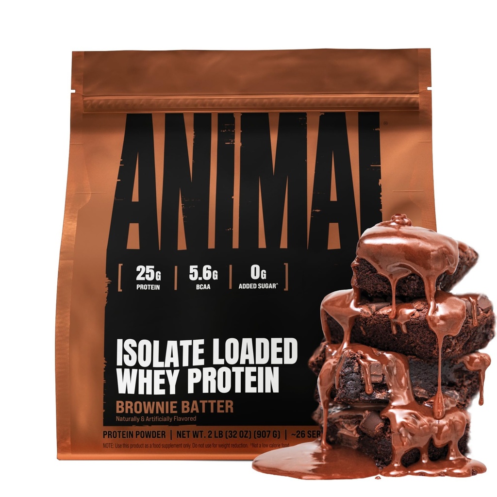 动物Whey 隔离蛋白粉 - 装入用于前和后期工作肌肉构建器和为男女消化酶的恢复 - 25g 蛋白质,大味,低糖 - Brownie Batter 2 lbs
