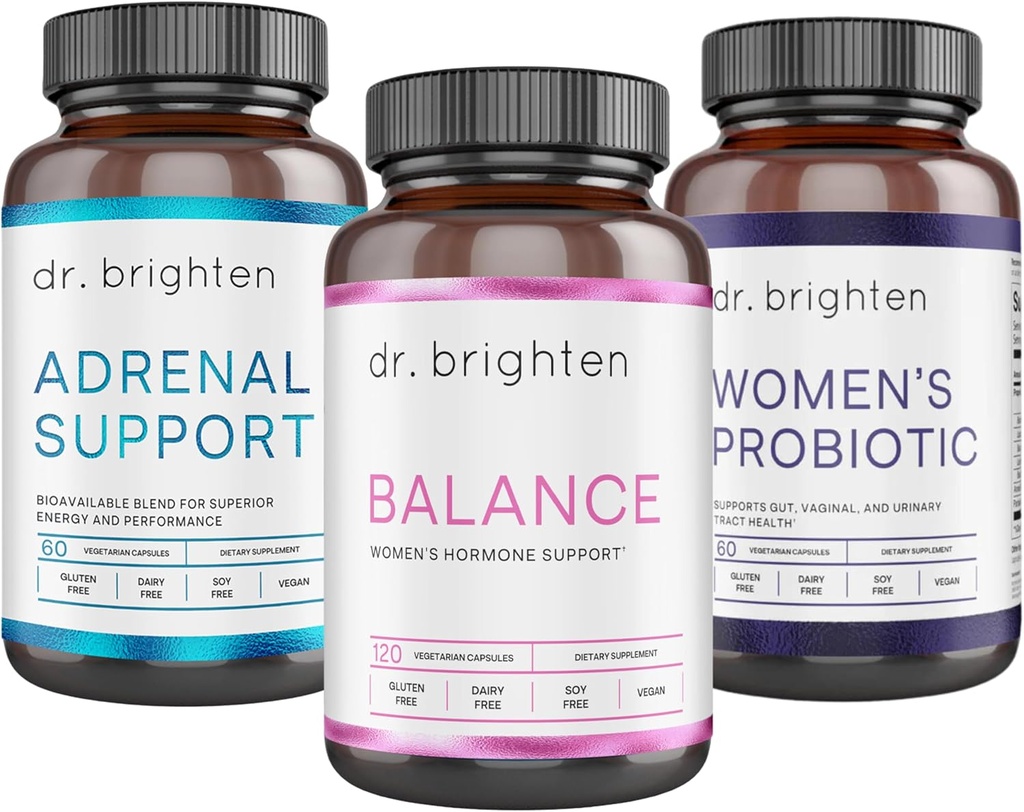 Brighten Propertial Support Kit博士 - 平衡、肾上腺支持和妇女亲生药 - 目标激素Acne,Propertions Issues, & PMS - Vegan, Non-GMO