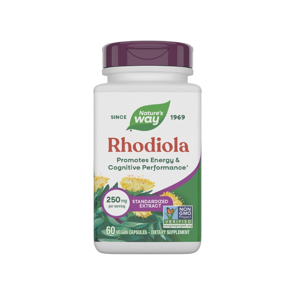自然之道Rhodiola Premium 提取器,每服务250毫克,支持能量和认知性能*,适应性草*,非GMO项目验证,Vegan,Gluten Free,60 Capsules(包装May Vary)