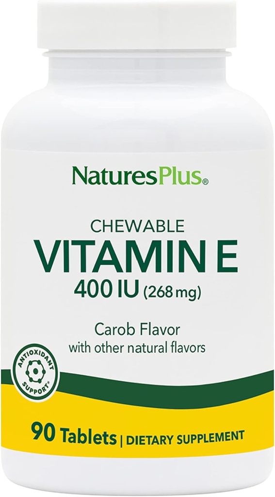 NaturesPlus 维生素E Chewable - 400 iu, 90 植物药片 - 天然心血管火焰 - 健康心血管功能,自由-狂犬病防御与整体福祉 - Gluten-free - 90 服务