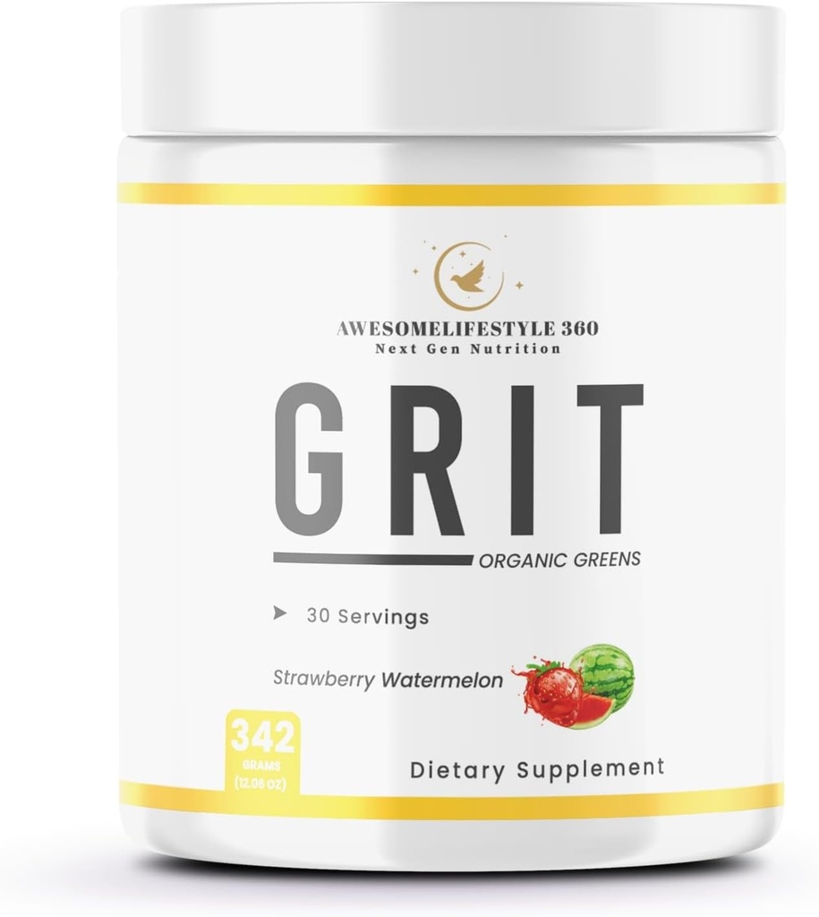 超级生活方式360 下一个基因营养 GRIT 有机绿色草莓西瓜 Flavor 一般健康饮食补充 预研能源、焦点和泵与Beta, 免疫支持