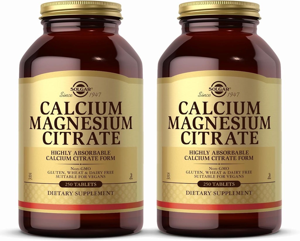 Solgar Calcium Magnesium Citrate,250片(2包) - 支持健康骨骼和牙齿 - 肌肉骨骼和神经系统支持 - 高度耐受 - 非GMO和Vegan - 100总服务