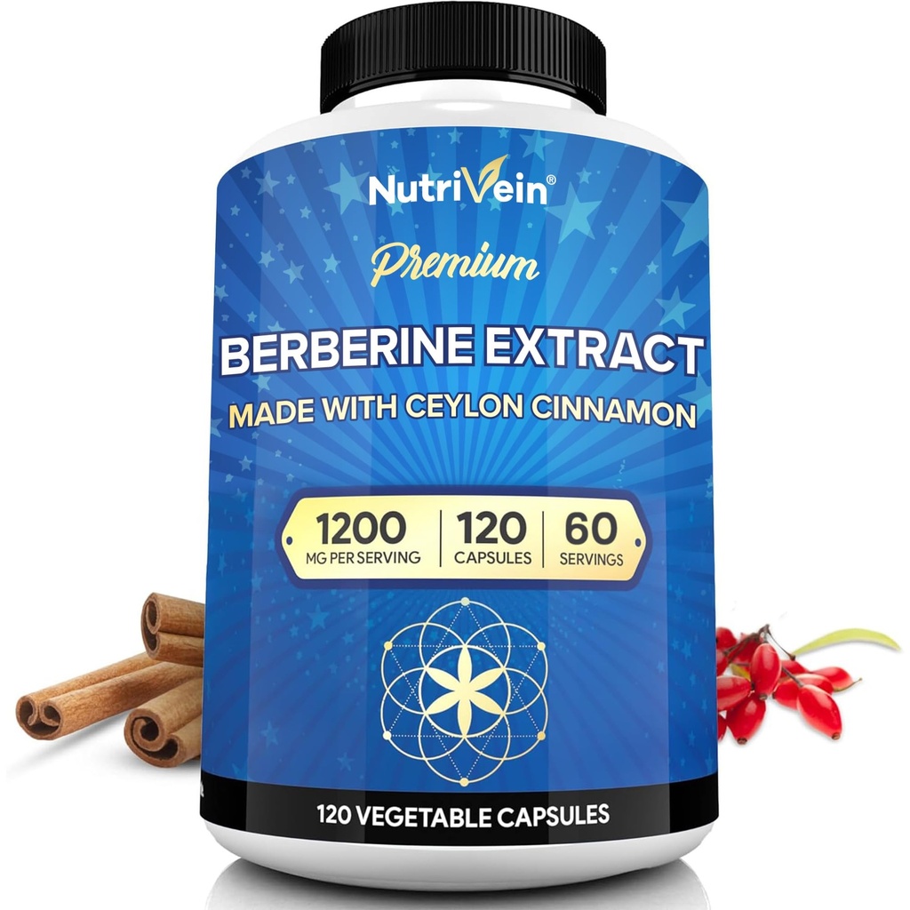 含有锡兰锡桂的核素椒(Premium Berberine HCL 1200 mg) - 120 capsules:高吸附性柏柏林补充剂用于防御,文摘,和代谢