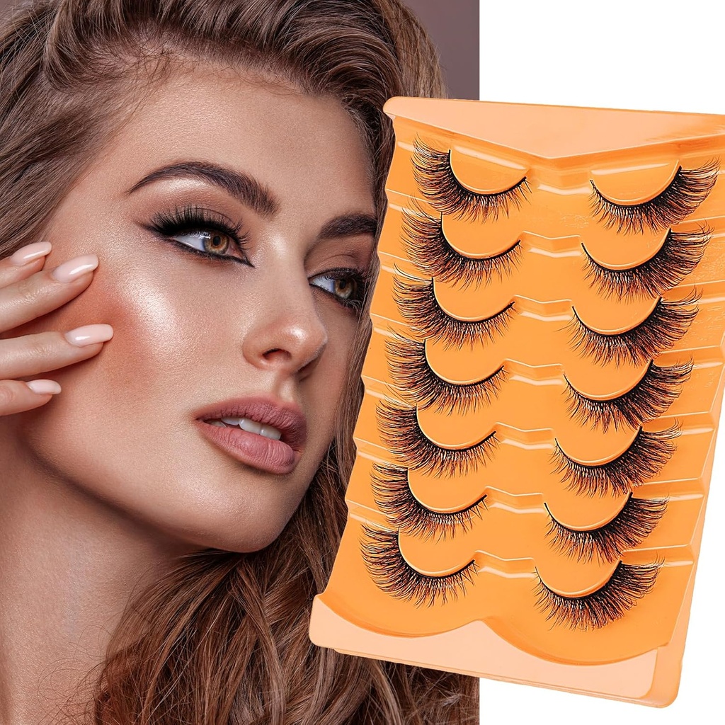 厚狐眼拉谢斯 薄狐假眼鞭 D Curl Mink Lashes Fluffy Flashy Lashes 自然外观 猫眼拉谢斯脱口袋 7对,黑色