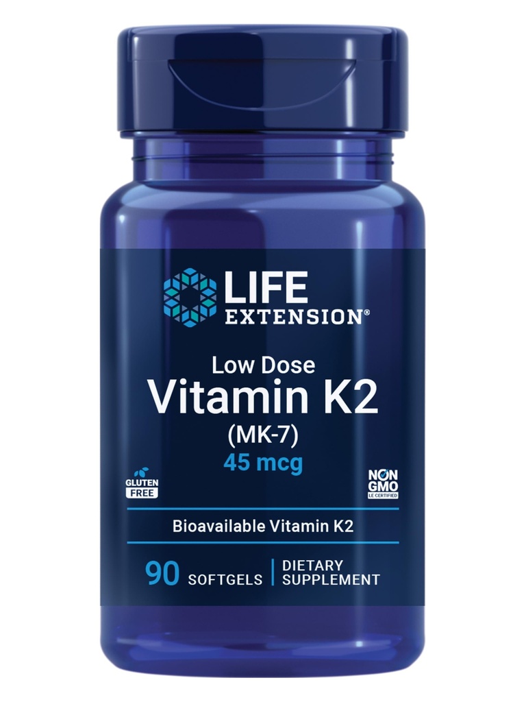 寿命延长 低剂量维生素K2 – 支持动脉健康 – 非GMO,Gluten-Free – 90 Softgels
