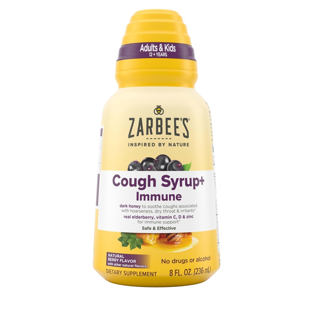 Zarbee's Naturals Complete Daytime Cough Syrup + 带有暗蜂蜜,真老莓,维生素C,D & Zinc, 8 oz瓶