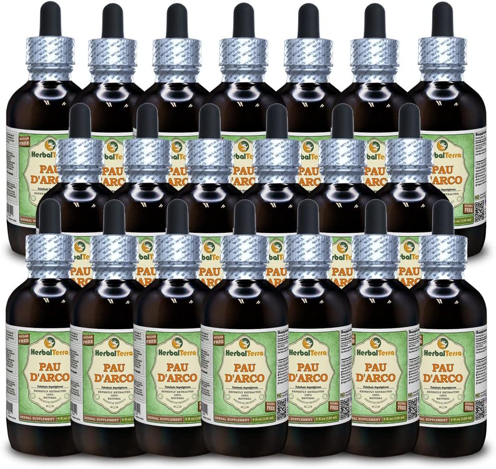 PAU d'arco (Tabebuia impetiginosa) 甘油酸,干巴克无酒精液体提取物(Brand name: Herbalterra, proudly made in USA) 20x4 fl.oz (20x120 ml) ried(20x120 ml)
