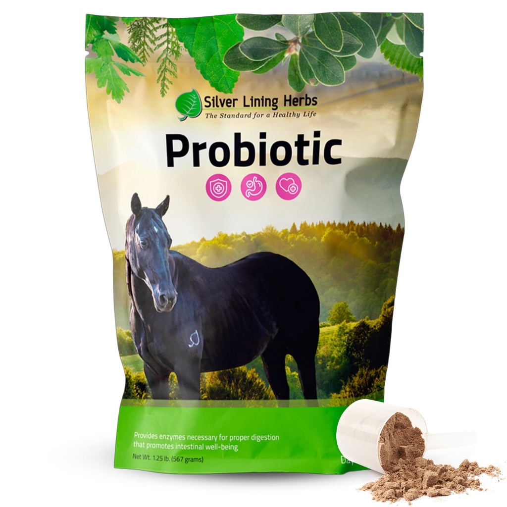 Silver Linning Herbs Horse Probiotics 消化剂补充剂 - 消化酶和古特健康 Photobiotics for Horse - 包含13.2亿 CPUs Probiotic Strains - 1.25 lb 60-Day供应