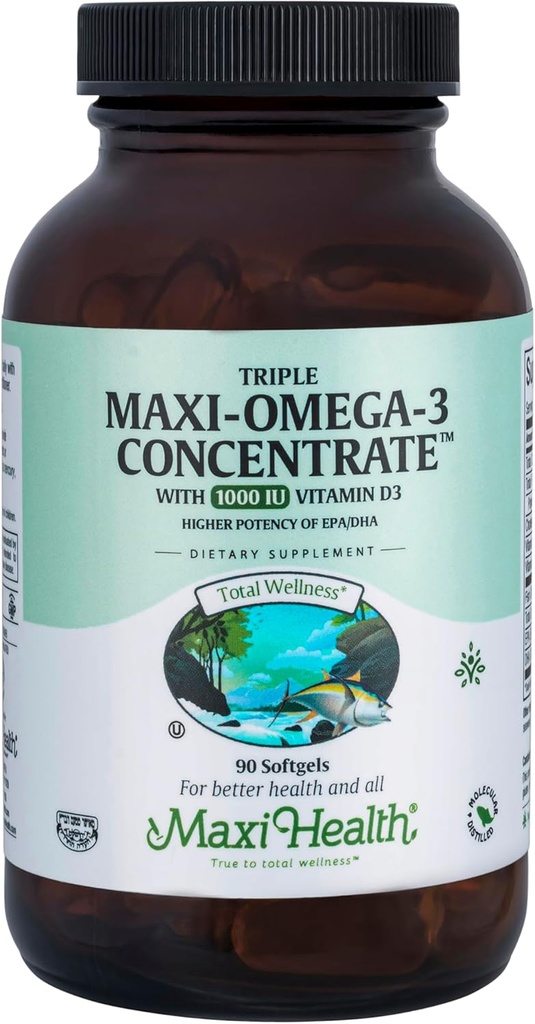 Maxi Health Triple Omega-3 聚焦 - 鱼油 - "1000 IU" 维生素 D3-90 卡普尔 - 科舍尔