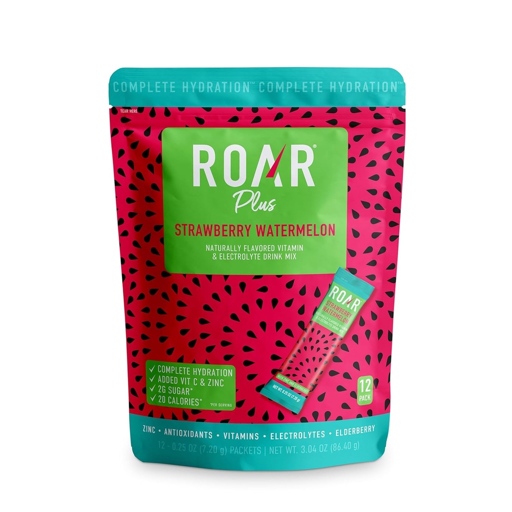 Roar 完全水解粉剂 Plus - 带锌和长老莓的水解包 - 电解粉剂 无转基因生物, Gluten Free - 热带卷曲 - 12 pc