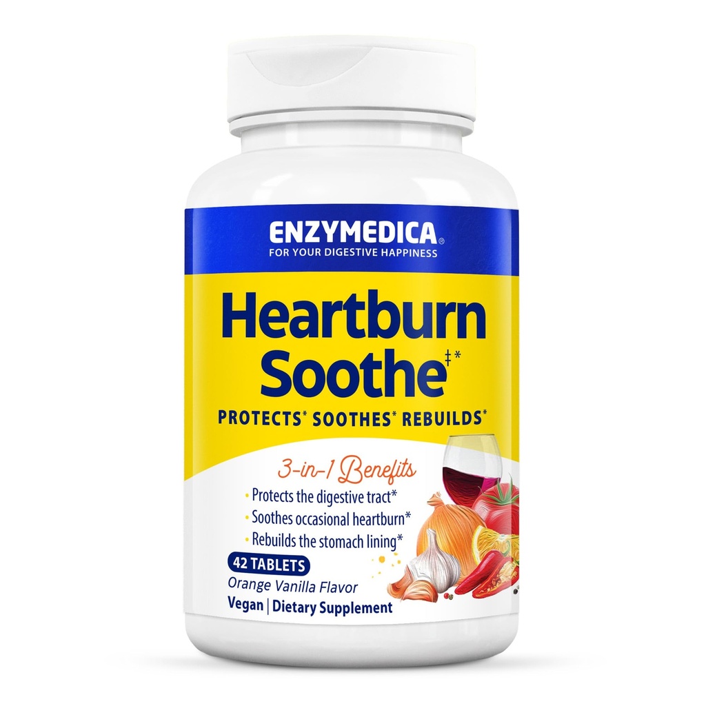 Enzymedica, Heartburn Soothe, 快动作消化剂援助, 香草橙, 42 Chews (21名服务员)