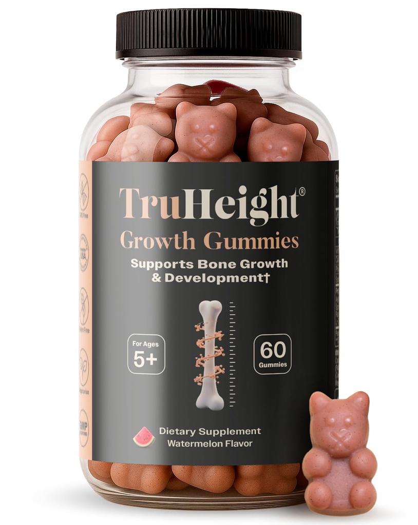 TruH8 Growth Gummys (Watermeron) 儿童与青少年的自然增长和发展补编 - 维生素D, K, Calcium & Ashwagandha - 骨强维生素 D3 K2 - 挑食者维生素 - 年龄5+