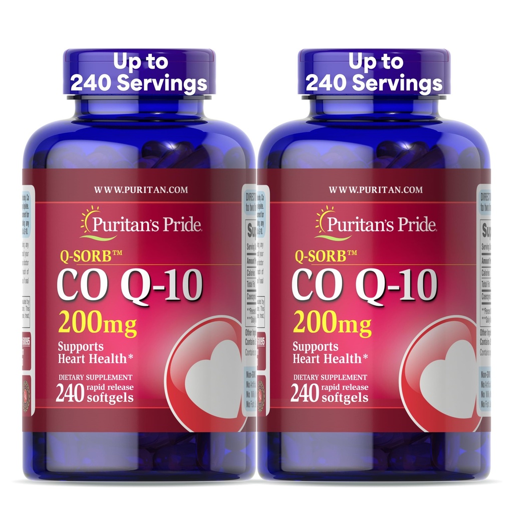 清教徒的荣耀Coenzyme CoQ10 200mg,心脏健康、血压、口腔口腔健康和健康老化支持的饮食补充,240快速释放软胶,2-Pack