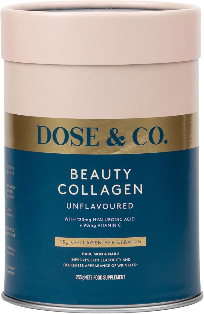 DOSE & CO. (英语). 含有Hyaluronic酸和维生素C的美容凝胶,用于发型,皮肤和钉子,无味-9oz粉末补充剂.