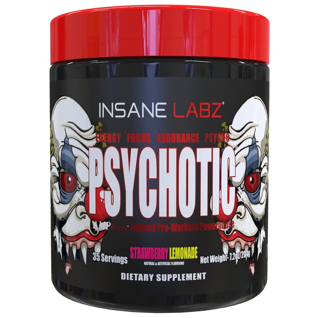 Insane Labz 精神科,高兴奋剂预研粉,极端耐久能量,与Beta Alanine,Creatine Monohydrate,DMAE,35 Srvgs(草莓柠檬汁)的焦点和耐久性