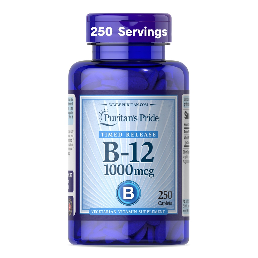 清教徒的骄傲维生素B-12 1000Mcg 时间释放 Caplets QQ 能量代谢支持的饮食补充 QQ 时间释放 QQ 细胞能量支持 - 250 计数